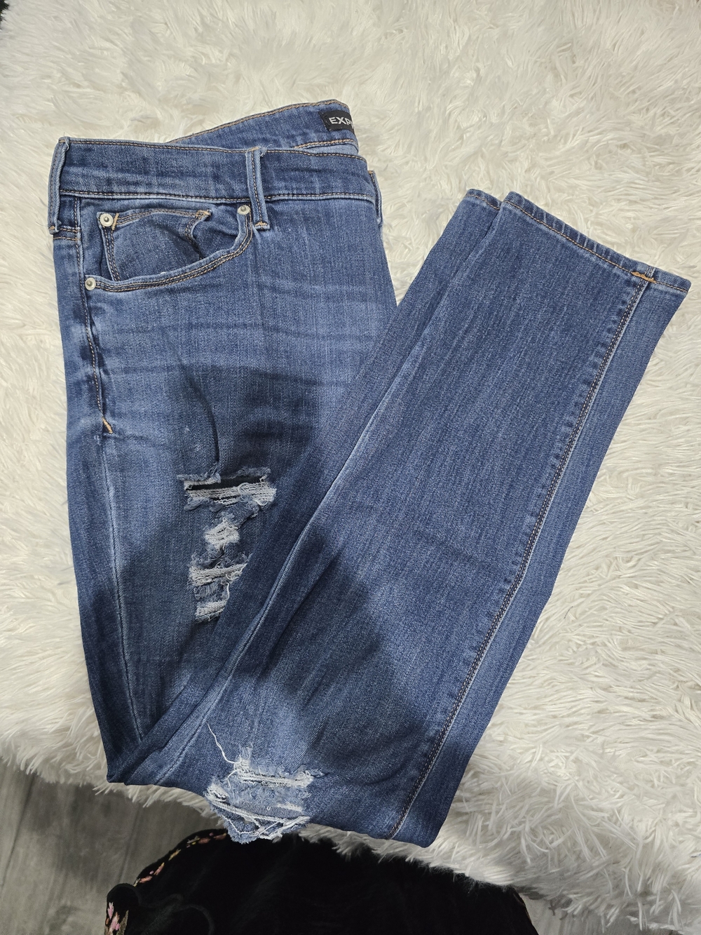 Express Women's Medium Blue Ripped Mid Rise Skinny Jean Legging